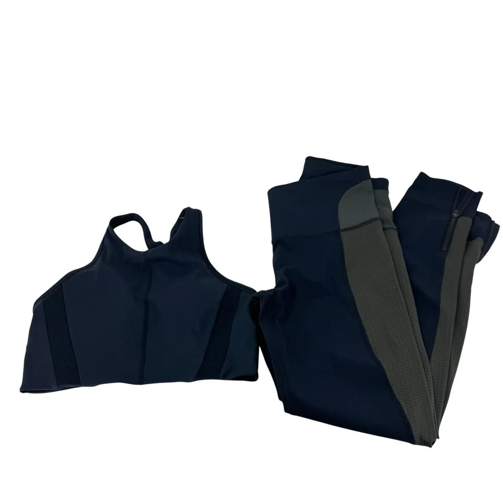 Allyson Felix x Athleta Navy Mesh Activewear Set Bra XS Leggings S‎ Ankle Zip